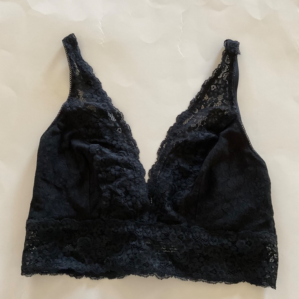 NWT SOMA Bralette Lace Plunge Black No Wire Lace Softcup Bra Sz L